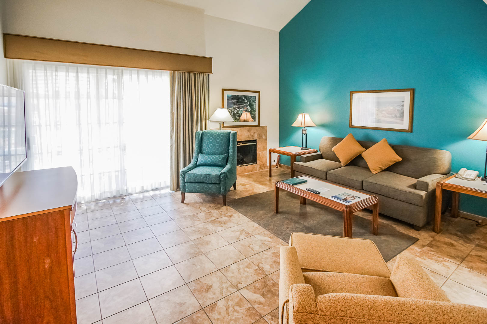 A pleasant Living room area at VRI Americas' Desert Breezes Resort in California